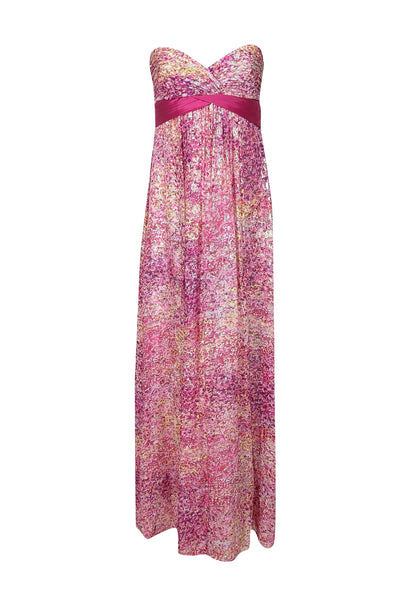 Current Boutique-BCBG Max Azria - Pink, Yellow & Purple Sparkly Floral Print Strapless Formal Dress Sz 4