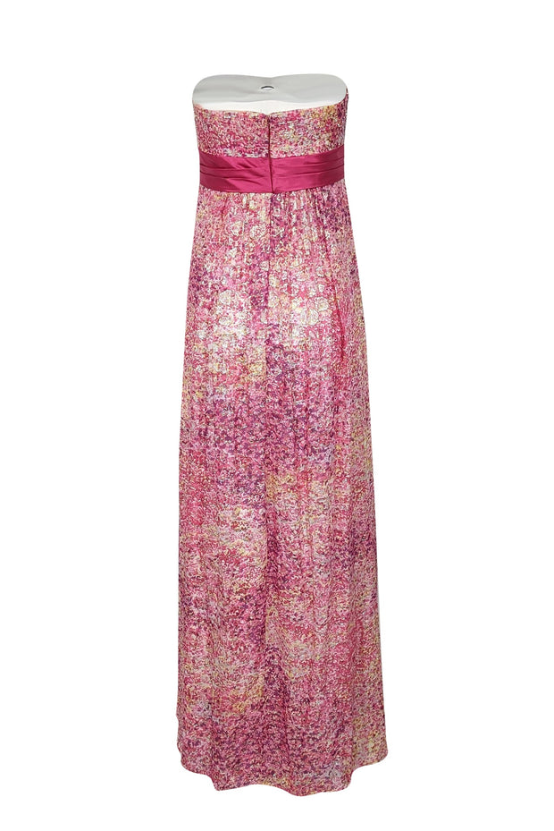 Current Boutique-BCBG Max Azria - Pink, Yellow & Purple Sparkly Floral Print Strapless Formal Dress Sz 4