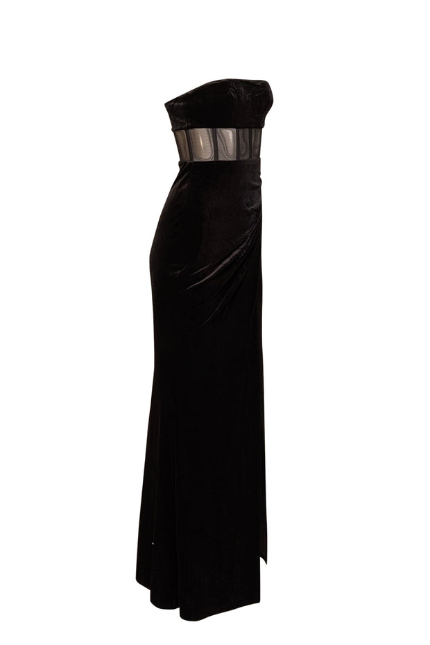 Current Boutique-BCBG Max Azria - Black Velvet Gown w/ Semi-Sheer Cutout Sz XXS