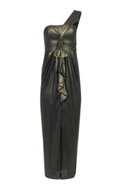 Current Boutique-BCBG Max Azria - Metallic Gold One Shoulder Gown w/ Front Slit Sz 2