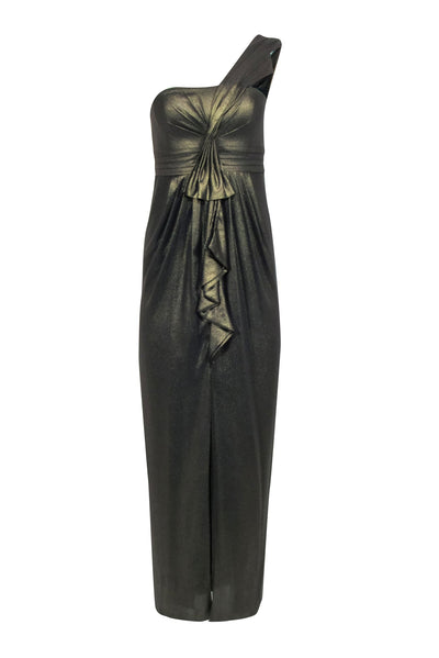 Current Boutique-BCBG Max Azria - Metallic Gold One Shoulder Gown w/ Front Slit Sz 2