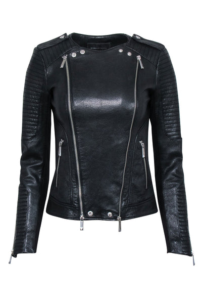 Current Boutique-BCBG Max Azria - Black Textured Leather Moto Jacket Sz XXS