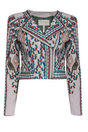 Current Boutique-BCBG Max Azria Runway- Blush w/ Multi Color Embroidered Moto Zip Jacket Sz S