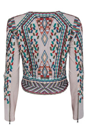 Current Boutique-BCBG Max Azria Runway- Blush w/ Multi Color Embroidered Moto Zip Jacket Sz S