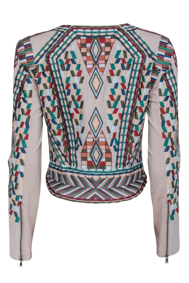 Current Boutique-BCBG Max Azria Runway- Blush w/ Multi Color Embroidered Moto Zip Jacket Sz S