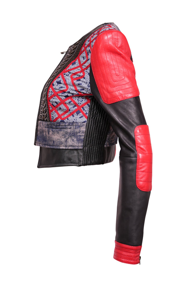 Current Boutique-BCBG Max Azria Runway - Red, Black, & Blue Embellished Jacket Sz S