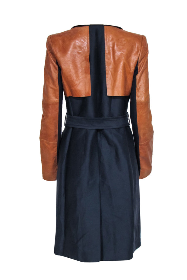 Current Boutique-BCBG Max Azria - Navy & Tan Leather Trench Coat Sz M