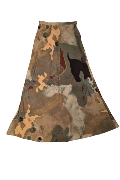 Beaufille - Green & Cream Printed Satin Maxi Skirt Sz 0 - Current Boutique