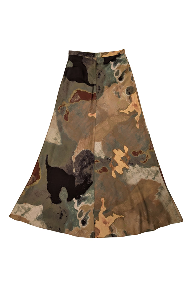 Beaufille - Green & Cream Printed Satin Maxi Skirt Sz 0 - Current Boutique