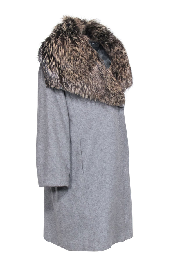 Current Boutique-Belle Fare - Grey Cashmere Coat w/ Fox Fur Trim Sz S
