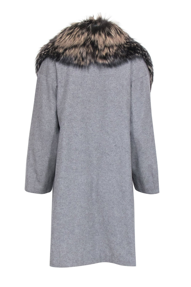 Current Boutique-Belle Fare - Grey Cashmere Coat w/ Fox Fur Trim Sz S