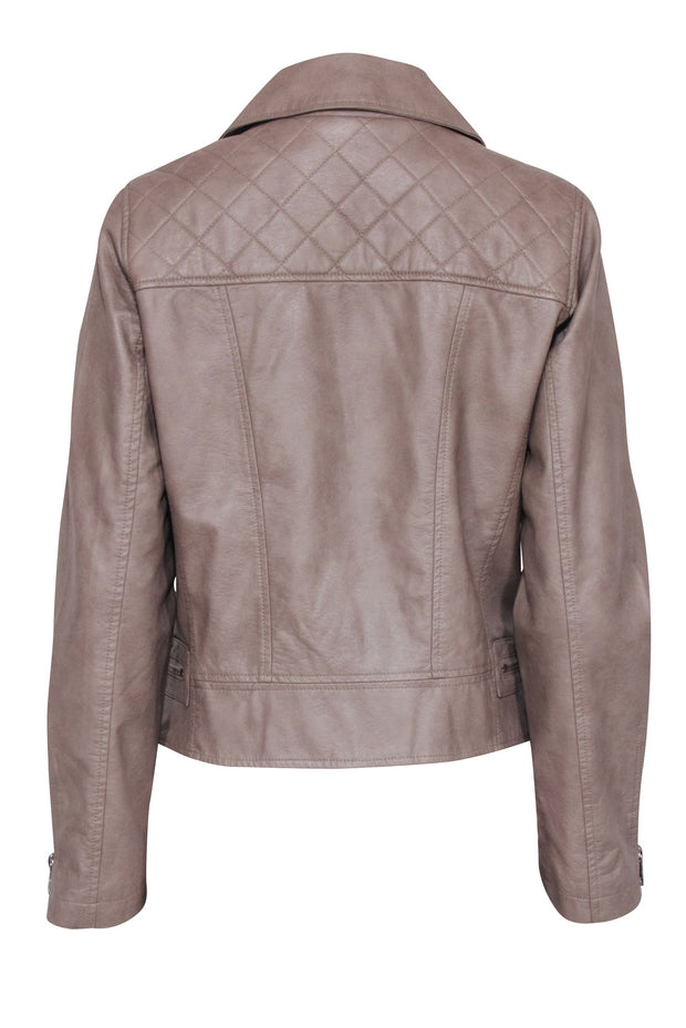 Current Boutique-Bernardo - Beige Quilted Detail Vegan Moto Leather Jacket Sz M