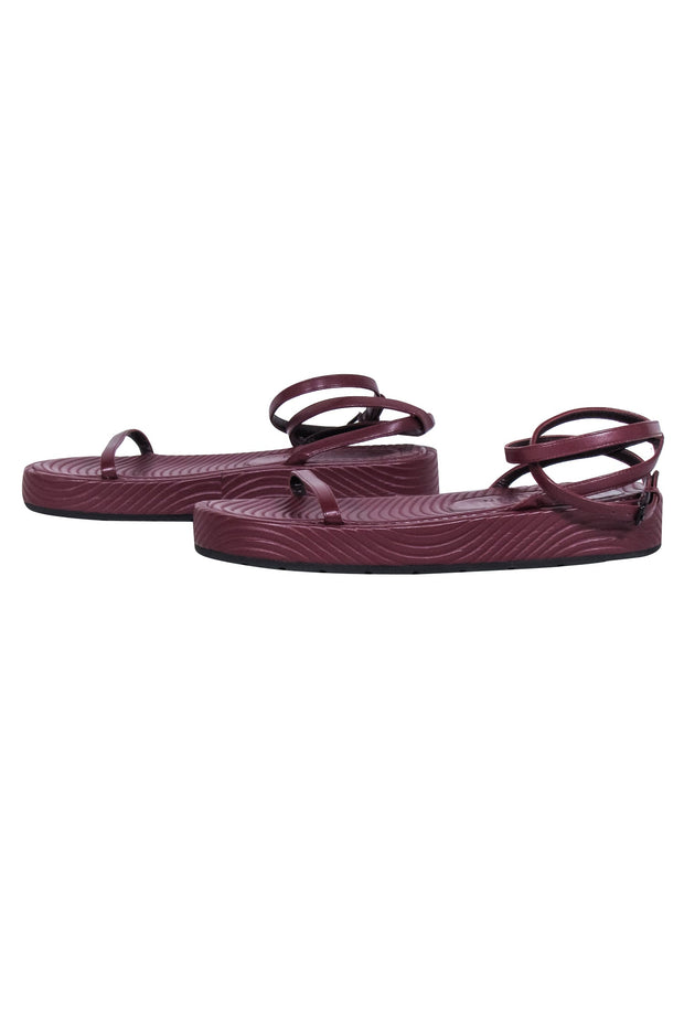 Current Boutique-Bettina Vermillon - Burgundy Textured Leather Strappy Sandals Sz 9