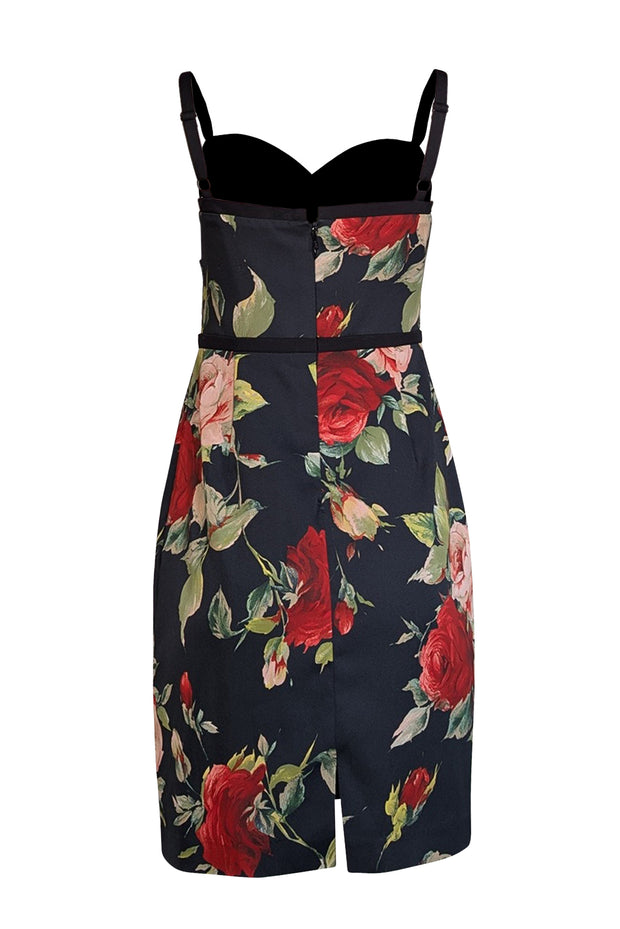 Current Boutique-Black Halo - Black & Red Rose Print Sleeveless Sheath Dress Sz 12P
