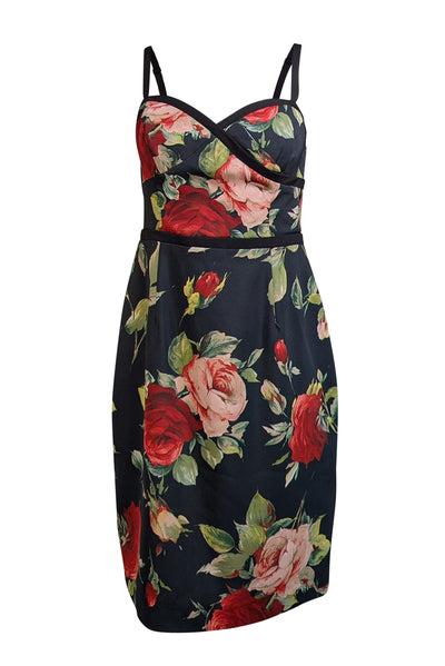 Current Boutique-Black Halo - Black & Red Rose Print Sleeveless Sheath Dress Sz 12P