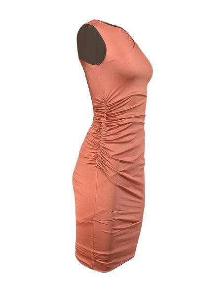 Current Boutique-Black Halo - Copper Orange Ruched One Shoulder Cape Dress Sz 0
