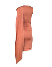 Current Boutique-Black Halo - Copper Orange Ruched One Shoulder Cape Dress Sz 0