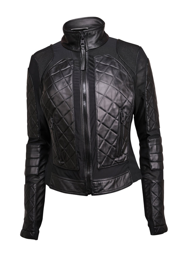 Current Boutique-Blanc Noir - Black Leather & Mesh Moto Jacket Sz L