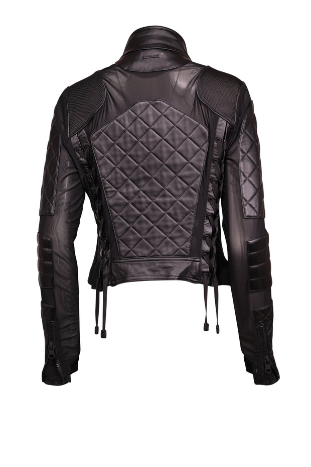 Current Boutique-Blanc Noir - Black Leather & Mesh Moto Jacket Sz L