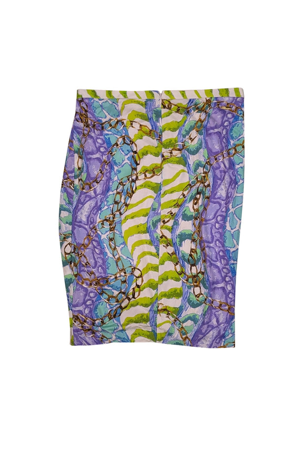 Current Boutique-Bluemarine - Purple, Blue, & Green Floral Pleated Waist Skirt Sz 12