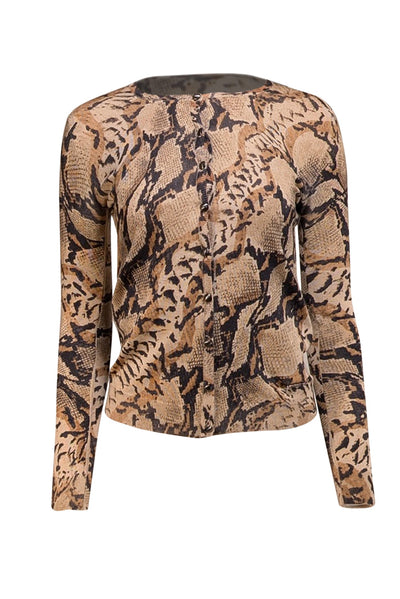 Current Boutique-Blumarine - Beige, Tan, & Black Snakeskin Print Cashmere-Silk Blend Cardigan Sz 6