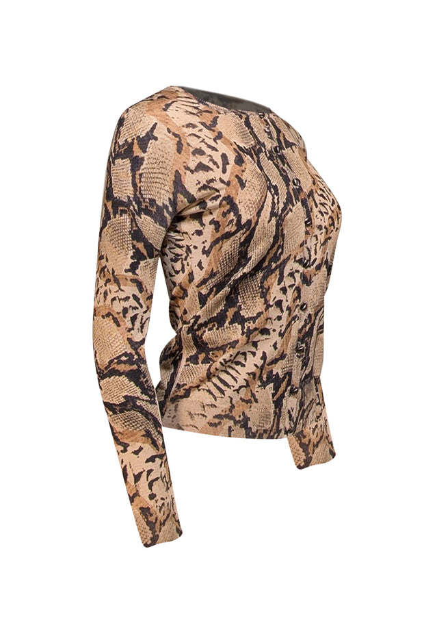 Current Boutique-Blumarine - Beige, Tan, & Black Snakeskin Print Cashmere-Silk Blend Cardigan Sz 6