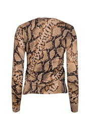 Current Boutique-Blumarine - Beige, Tan, & Black Snakeskin Print Cashmere-Silk Blend Cardigan Sz 6