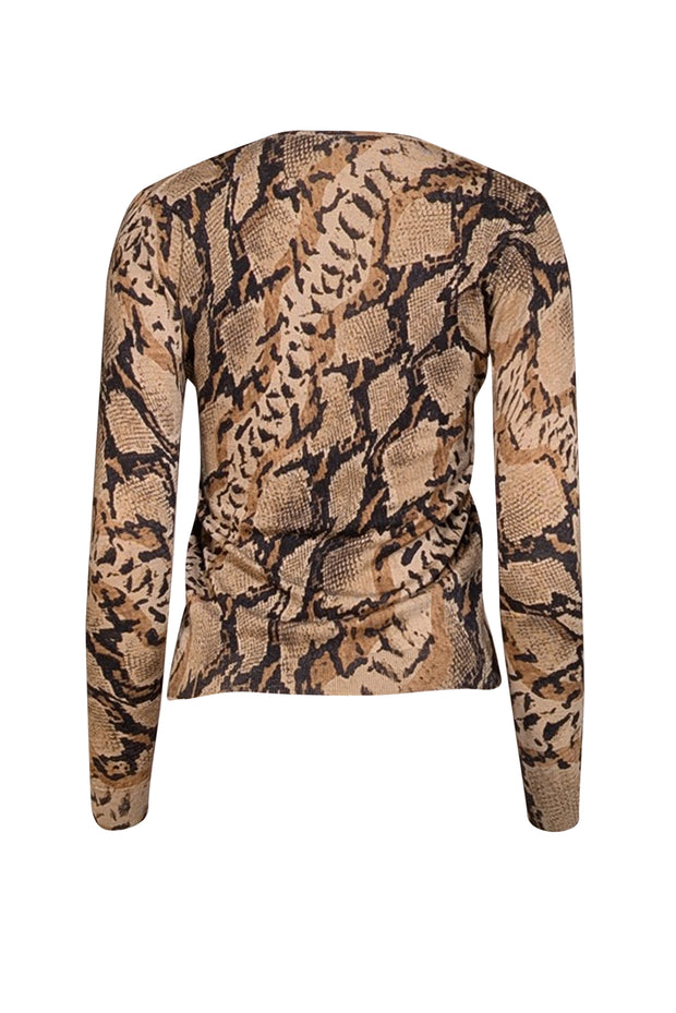 Current Boutique-Blumarine - Beige, Tan, & Black Snakeskin Print Cashmere-Silk Blend Cardigan Sz 6
