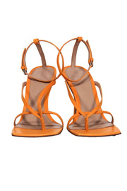 Current Boutique-Bottega Veneta - Orange Leather Square Open Toe Pump Sz 8.5