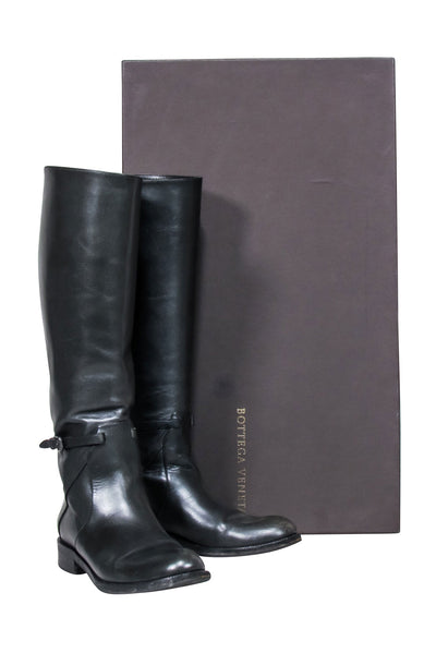 Current Boutique-Bottega Veneta - Black Leather Tall Riding Boots Sz 6.5