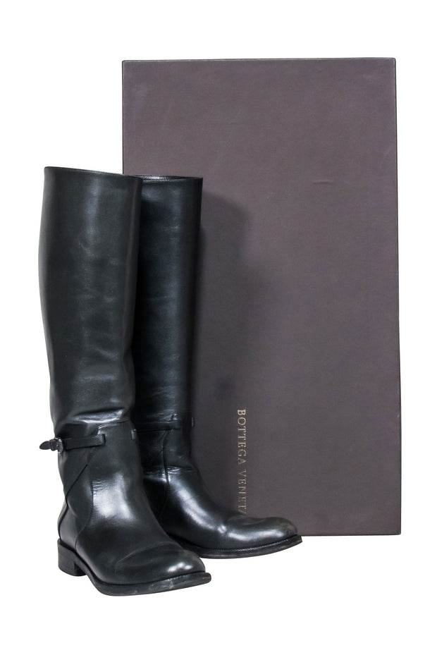 Current Boutique-Bottega Veneta - Black Leather Tall Riding Boots Sz 6.5