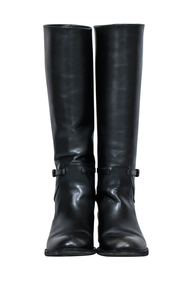 Current Boutique-Bottega Veneta - Black Leather Tall Riding Boots Sz 6.5