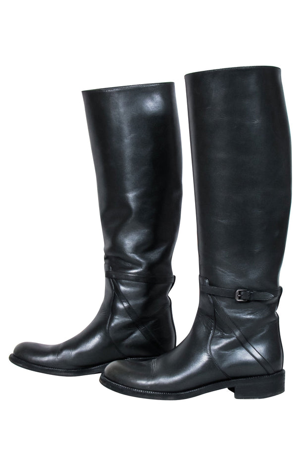 Current Boutique-Bottega Veneta - Black Leather Tall Riding Boots Sz 6.5
