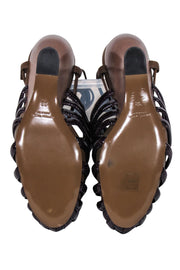 Current Boutique-Bottega Veneta - Brown Patent Leather Ankle Wrap Wedges Sz 8