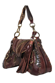 Current Boutique-Bracher Edmen - Brown Leather Jewel Detail Butterfly Shoulder Bag