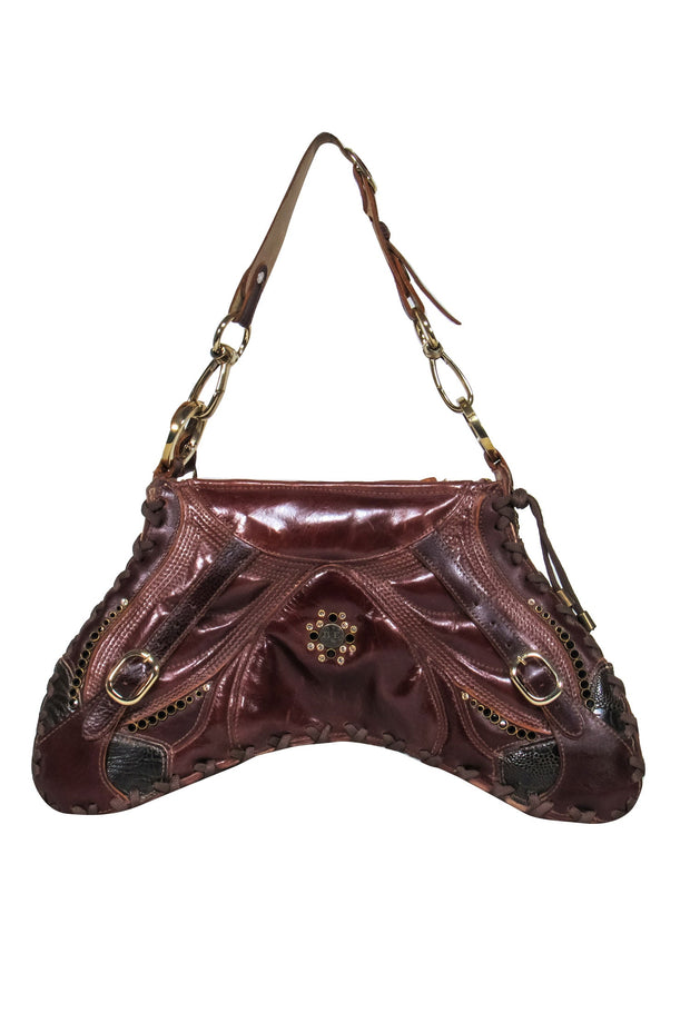 Current Boutique-Bracher Edmen - Brown Leather Jewel Detail Butterfly Shoulder Bag