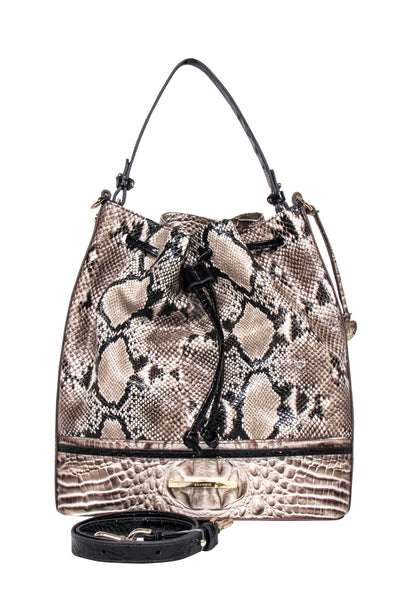 Current Boutique-Brahmin - Beige & Black Reptile Textured Large Bucket Bag
