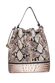 Current Boutique-Brahmin - Beige & Black Reptile Textured Large Bucket Bag