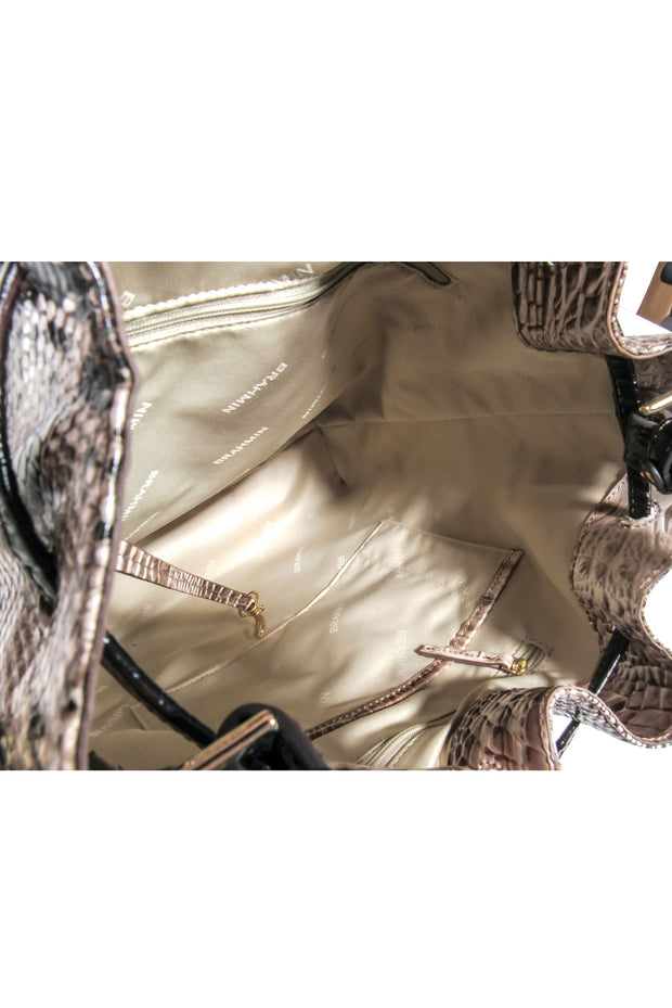 Current Boutique-Brahmin - Beige & Black Reptile Textured Large Bucket Bag