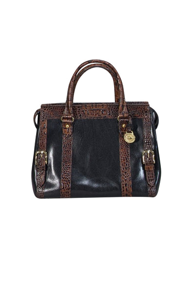 Current Boutique-Brahmin - Black Leather w/ Brown Croc Embossed Trim Handbag
