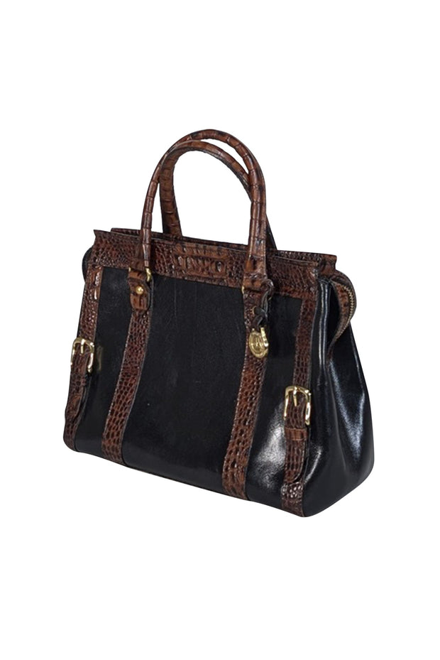 Current Boutique-Brahmin - Black Leather w/ Brown Croc Embossed Trim Handbag