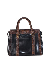 Current Boutique-Brahmin - Black Leather w/ Brown Croc Embossed Trim Handbag