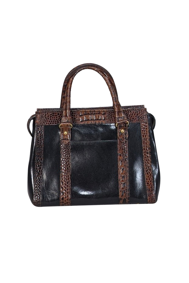 Current Boutique-Brahmin - Black Leather w/ Brown Croc Embossed Trim Handbag