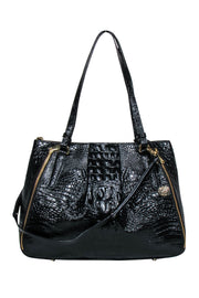 Current Boutique-Brahmin - Black Patent Leather Croc-Embossed Tote Bag