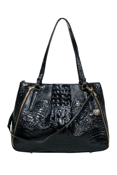 Current Boutique-Brahmin - Black Patent Leather Croc-Embossed Tote Bag