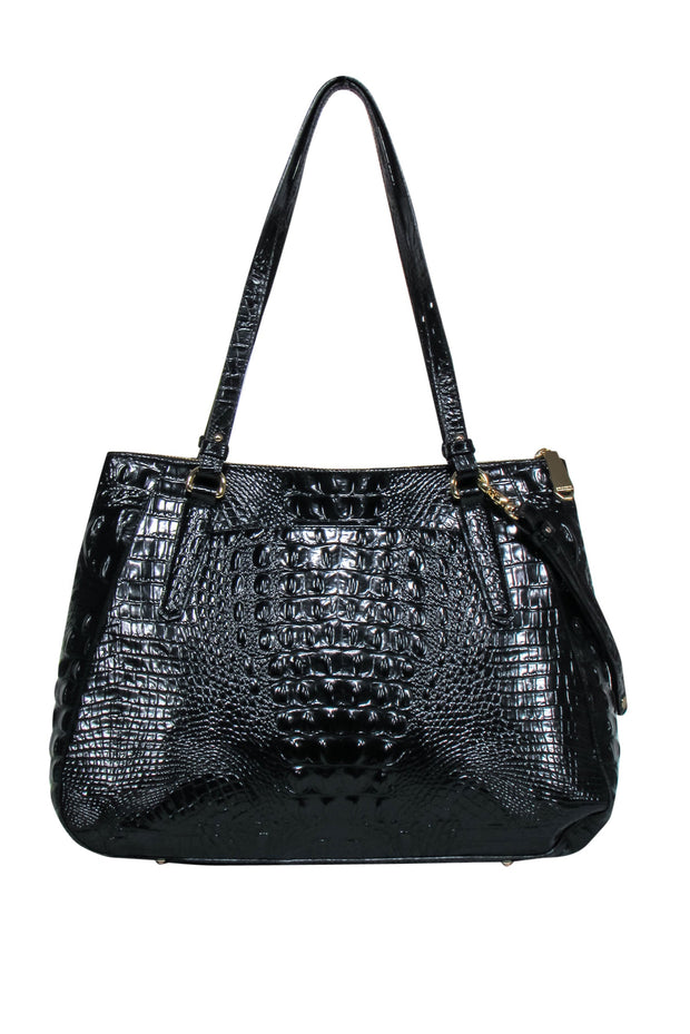 Current Boutique-Brahmin - Black Patent Leather Croc-Embossed Tote Bag