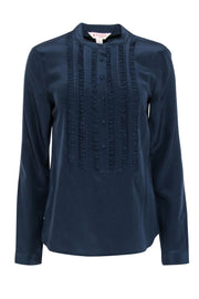 Current Boutique-Brooks Brothers - Navy Silk Blouse w/ Ruffled Button Placket Sz M