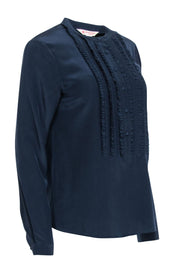 Current Boutique-Brooks Brothers - Navy Silk Blouse w/ Ruffled Button Placket Sz M