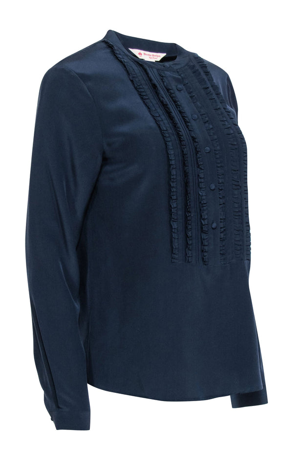 Current Boutique-Brooks Brothers - Navy Silk Blouse w/ Ruffled Button Placket Sz M