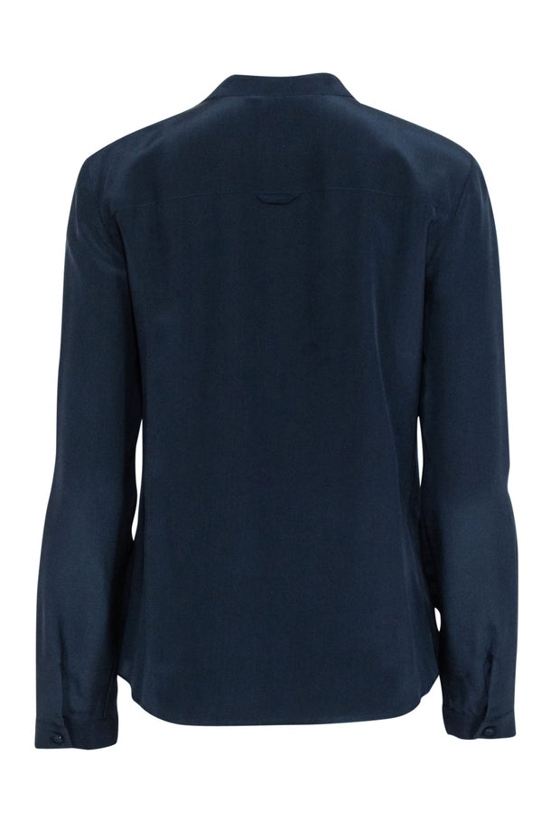 Current Boutique-Brooks Brothers - Navy Silk Blouse w/ Ruffled Button Placket Sz M